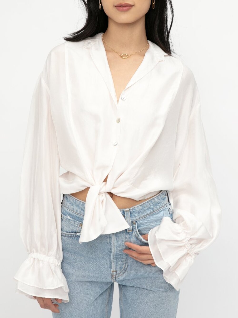 FORTE FORTE Habotai Silk Blouse with Tie in Ivory